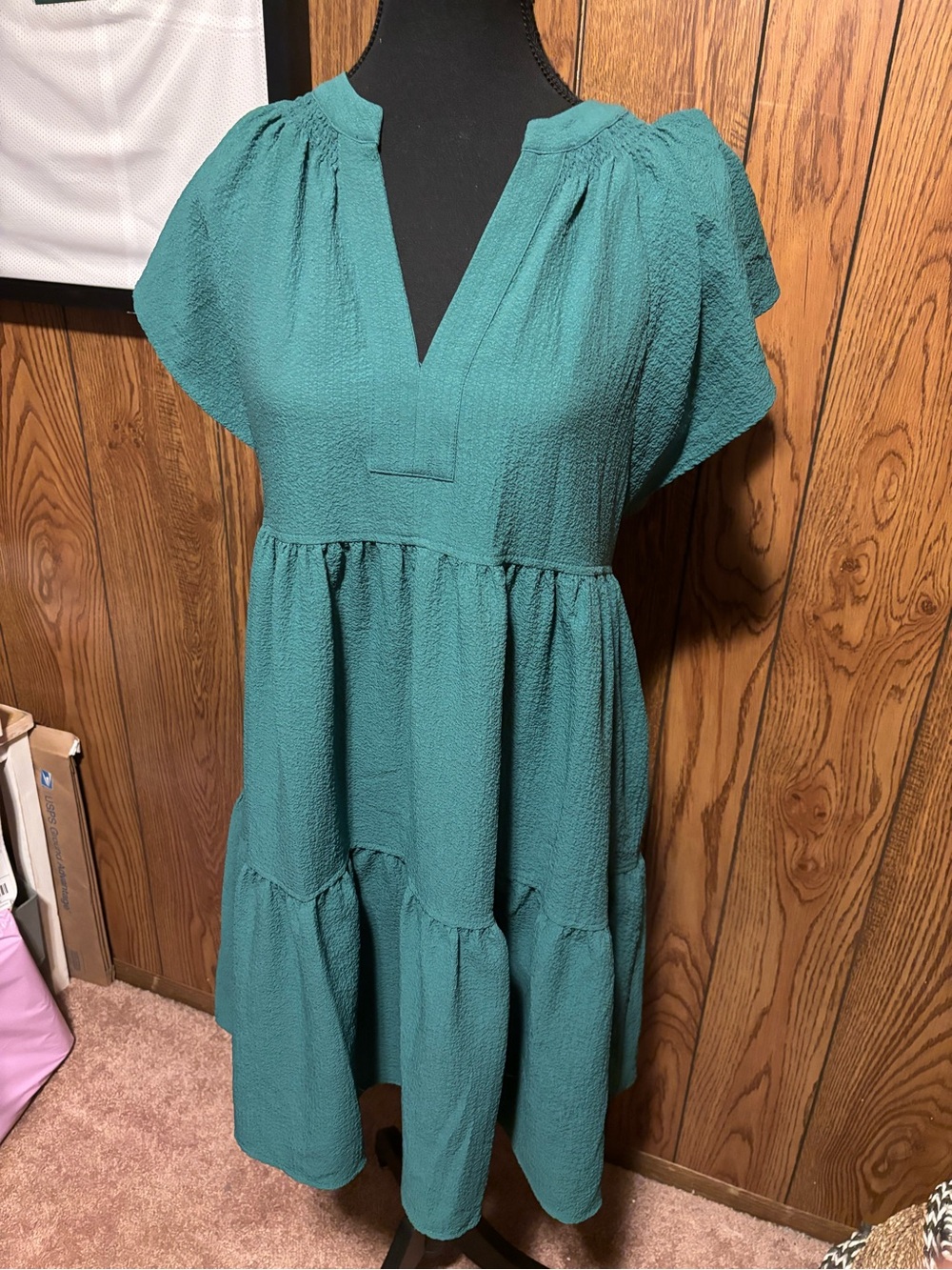 Calvin Klein Teal Textured Tiered Dress